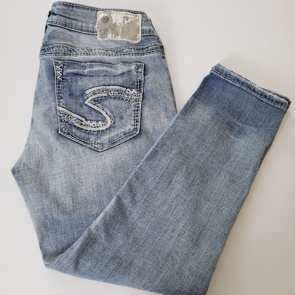Silver Aiko Super Stretch Blue Jeans Crop Capri 28